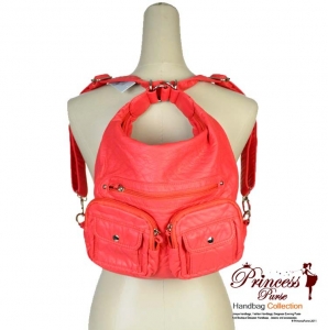 Designer Inspired Multi Ware Hobo Backpack and Handbag w/ Front Pockets - Pink